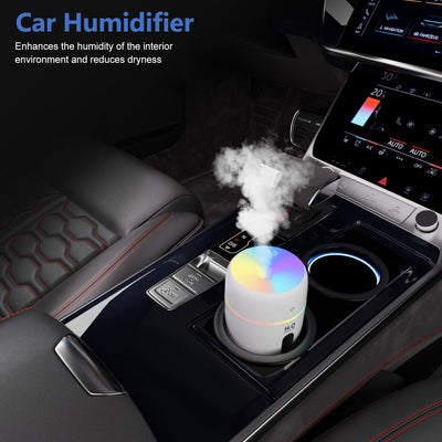 KARFUN Luftbefeuchter,Mini Humidifiers fürs Auto mit 7 Farben Licht,Leiser Raumbefeuchter Klein,Automatische und Leise,Abschaltung,Büro,Schlafzimmer,Auto,Desktop (Weiß)