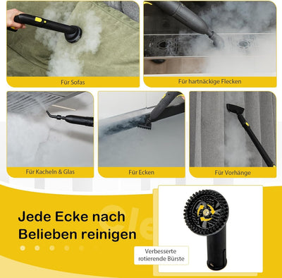 RELAX4LIFE Dampfreiniger, Dampfdruck: 5 bar, Leistung: 2000 W, Flächenleistung: 108 m², Tank: 1,8 L, Aufheizzeit: 8 min., mit Druckmesser & Bodenreinigungsset, für Teppiche, Boden, Fliese, Fenster