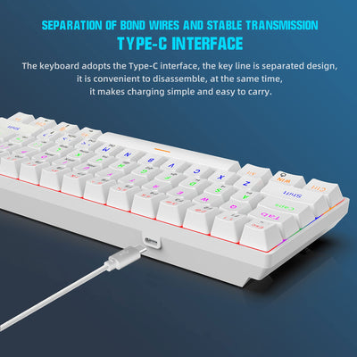 Snpurdiri 60% kabelgebundene Mechanische Gaming Tastatur, Anti-Ghosting 61 Tasten, RGB-Hintergrundbeleuchtung, Ultrakompakter Blauer Schalter, Doppelfuß, Weiß