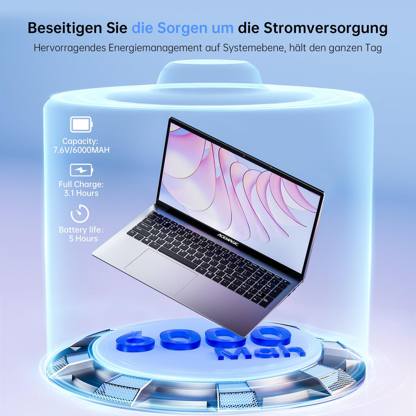 ACEMAGIC 17,3 Zoll Laptop,16GB DDR4 512GB SSD Notebook, N-97 Processor up to 3.6GHz Laptop Computer, WiFi, BT5.0, 3 x USB 3.2,6000mAh Batterie,180° Öffnen und Schließen