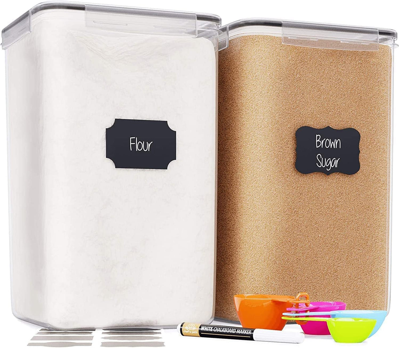 Chef’s Path 6,5L Groß Vorratsdosen Mit Deckel, BPA Frei Luftdichte Aufbewahrungsbox Küche, Fur Müsli Spaghetti Zucker Mehl Aufbewahrung, 2er Behälter, Kreidemarker und Etiketten