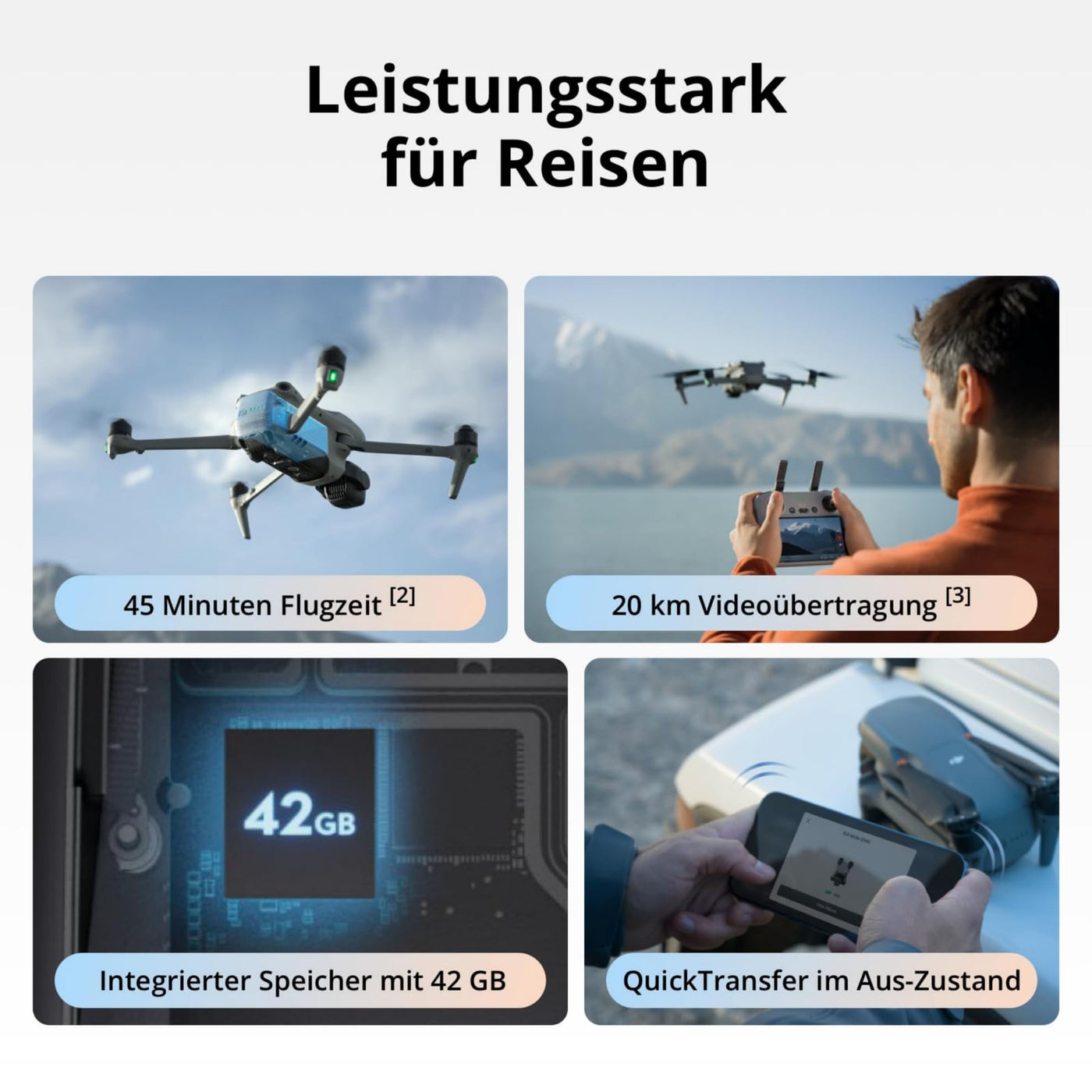 DJI Air 3S Fly More Combo (RC 2 Fernsteuerung mit Bildschirm), Drohne mit 1" CMOS Weitwinkel- & mittlerer Telekamera für Erwachsene, 4K/60fps, omnidirektionale Erkennung & 3 Akkus für längere Flugzeit