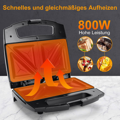 Aigostar Sandwichmaker für Dreieckige Sandwichtoasts, 800 W mit Antihaftbeschichtung, Doppelseitiges Backen bei Konstanter Temperatur, Vertikale Lagerung, Rutschfeste Füße, BPA-frei