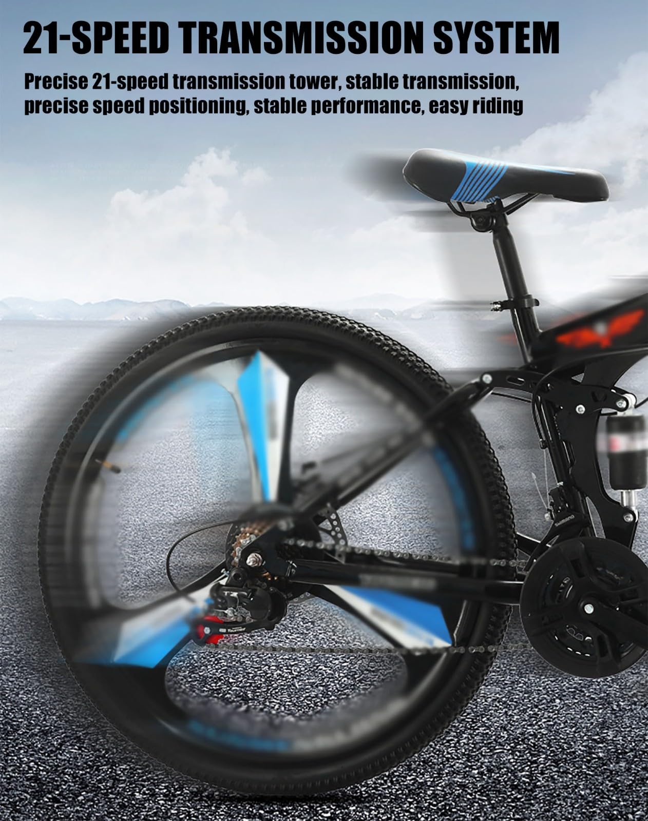 KLYDBMYT 24" 26" Faltbares Mountainbike mit Doppelfederung Mountainbike 21-Gang-Rahmen aus Kohlenstoffstahl Sportfahrrad für Erwachsene Männer und Frauen Teenager