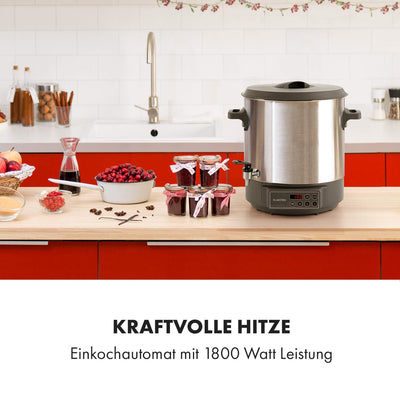 Klarstein Lady Marmalade Einkochautomat Einkochtopf Einkocher Heißgetränkespender, 27 Liter, 1800 Watt, 30-100 °C, Timer, Warmhalte-Funktion, Überhitzungsschutz, Edelstahl gebürstet