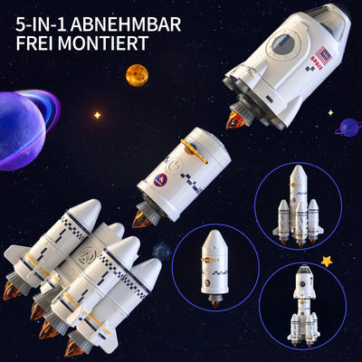 TEMI Space Shuttle Rakete Spielzeug für 3 4 5 6 7 8 9 Jahre Kinder Wissenschaft Lernspielzeug 5-in-1 STEM mit 2 Astronauten, Projektionslampe, Weltraumspielzeug Geschenk Jungen Mädchen