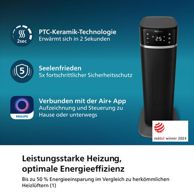 Philips Keramik-Heizlüfter 5000-Serie, Keramische Heiztechnologie, KI-gesteuert zum Energiesparen, Heizt in 2 Sekunden auf mit 5 Integrierten Sicherheitsfunktionen, App-Steuerung, Grau (CX5120/11)