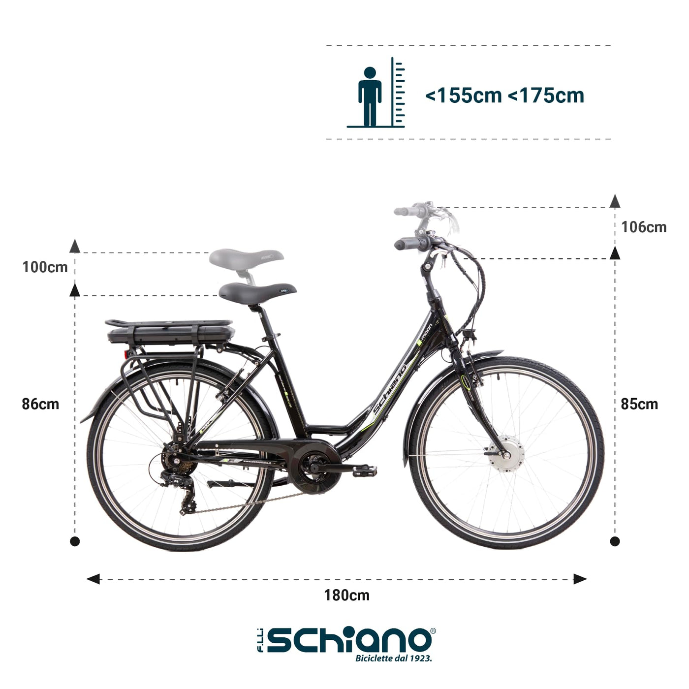 F.lli Schiano E-Moon, E Bike für die Stadt 26 Zoll, 36V 13Ah Abnehmbarer Akku, Motor 250W 40Nm, City Ebike für Herren/Damen, Schwarz