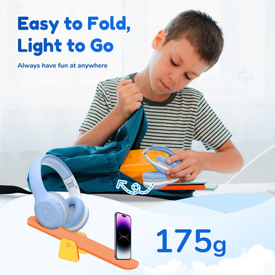 EarFun Bluetooth Kopfhörer Kinder, 74/85/94dB Lautstärkeregelung, HiFi Sound, HD-Mikrofon, 45 Std Akku, Faltbare, Einstellbar, Kopfhörer Kabellos Bluetooth Kinder für Schule/Reise/PC, Himmelblau