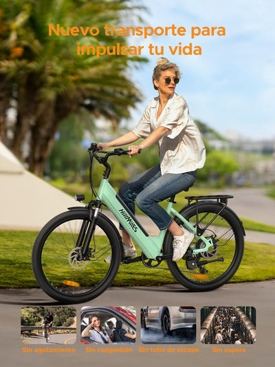 MileCity1 26" E-Bike für Erwachsene, 7 Gang Elektrofahrrad mit Austauschbarem 36V 13Ah Akku, 25 km/h und 80–100km Reichweite E-Bike für Städtische Pendler, IP65 Wasserdicht (MileCity1, Grau)