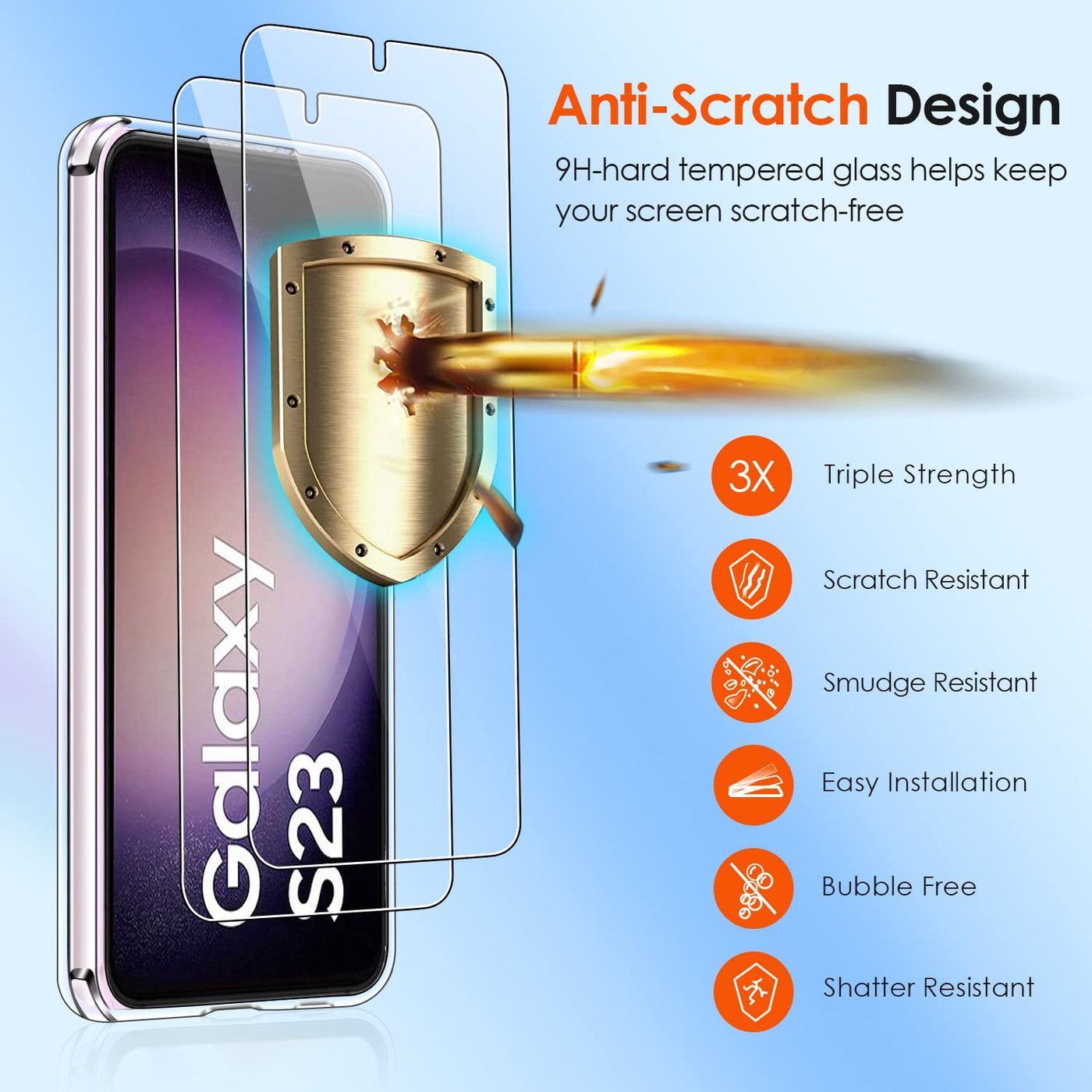 ivoler 3-in-1 Case for Samsung Galaxy S23 5G, 1 Mobile Phone Case with 2 Tempered Glass Screen Protectors, Never Yellowing, Military Protection, Camera Protection, Thin Transparent, Shockproof,