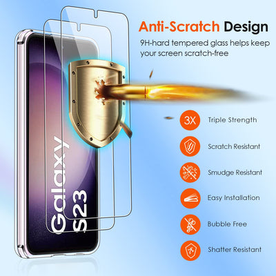 ivoler 3-in-1 Case for Samsung Galaxy S23 5G, 1 Mobile Phone Case with 2 Tempered Glass Screen Protectors, Never Yellowing, Military Protection, Camera Protection, Thin Transparent, Shockproof,
