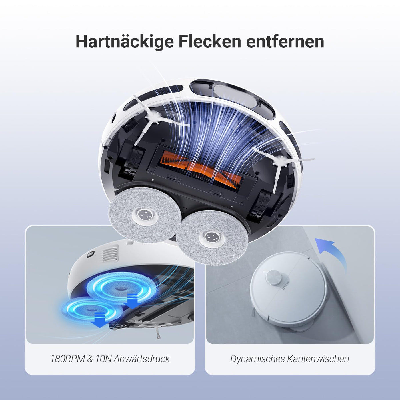EZVIZ Saugroboter mit Staubentleerung und Wasserwechsel, 7200 Pa, LDS LiDAR und 3D-Laser Navigation Hinderniserkennung, Teppicherkennung, automatische Moppinstallation und -entfernung, RS20 Pro