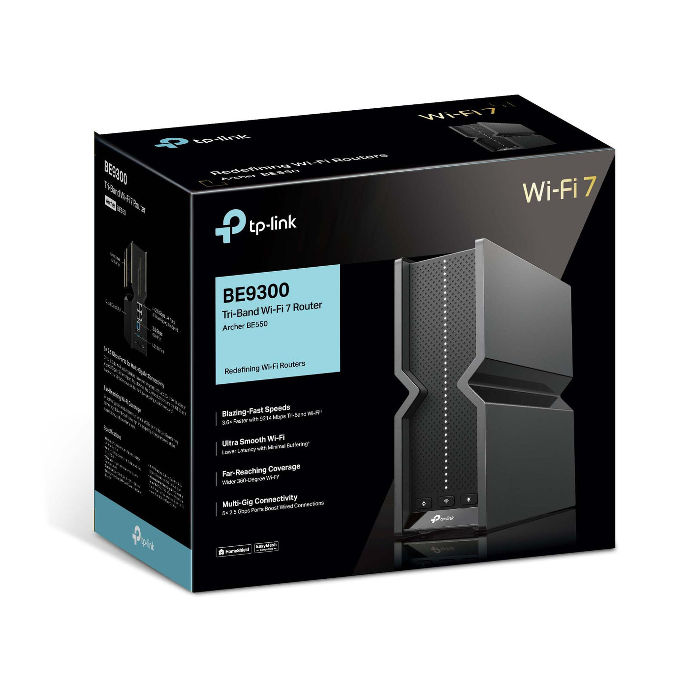 TP-Link Tri-Band BE9300 WiFi 7 Router Archer BE550 | 6-Stream 9,2 Gbps | 𝟐,𝟓𝐆-𝐏𝐨𝐫𝐭𝐬 | USB 3.0 | 6 intelligente interne Antennen | VPN-Clients und -Server | HomeShield
