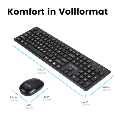 Perixx PERIDUO Kabellose Standard Tastatur und Maus Desktop-Set mit großen Druckbuchstaben, Schwarz, DE QWERTZ Layout 11717