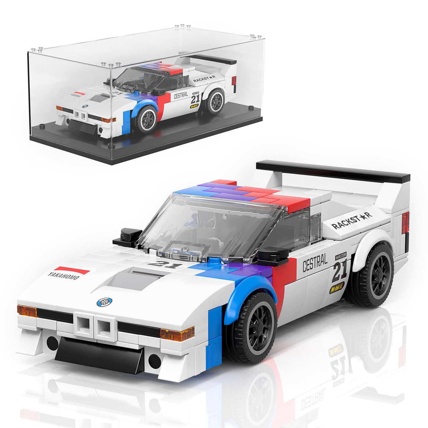 Mould King 27062 Technik Speed Champion Auto Bausteine M1 Rennwagen Klemmbausteine Sportwagen Bauspielzeug mit Acryl Vitrine Modellautos zum Sammeln (363 Teile)