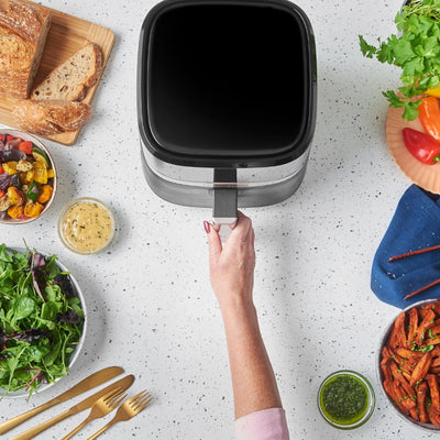 Russell Hobbs Heißluftfritteuse L 4,3L Rapid AirFryer [sehr kleines Gehäuse, sehr leise, 9 Programme] SatisFry (spülmaschinenfest, Fritteuse ohne Öl, TouchScreen, Grillen, Backen, Braten etc) 27610-56