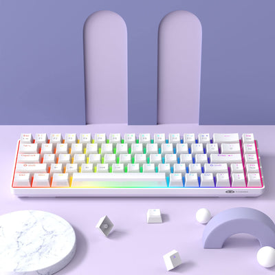 MageGee Tragbare 60% mechanische Gaming-Tastatur, roter Schalter, PBT Pudding-Tastenkappen, RGB-Hintergrundbeleuchtung, Mini-kabelgebundene Büro-Tastatur für Windows Laptop PC,Weiß