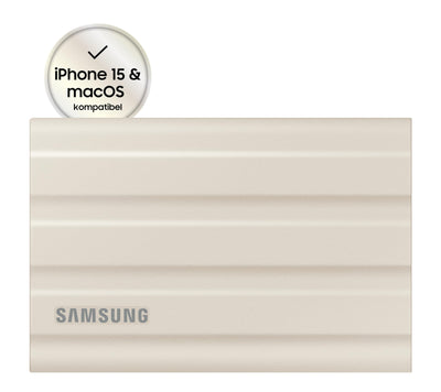Samsung Portable SSD T7 Shield, 2 TB, USB 3.2 Gen.2, 1.050 MB/s Lesen, 1.000 MB/s Schreiben, Robuste externe Festplatte Outdoor für Mac, PC und Smartphone, Beige, MU-PE2T0K/EU