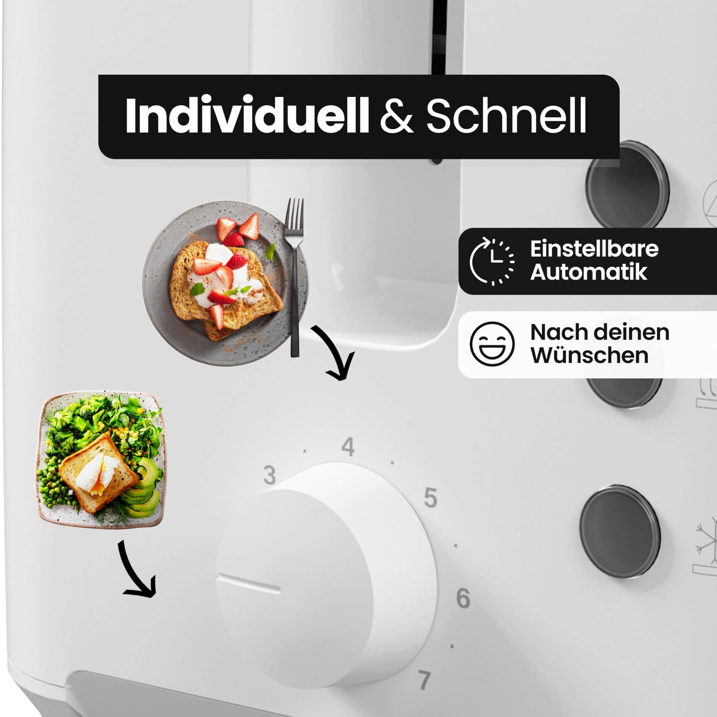 Clatronic® Toaster 2 Toastschlitze | Toaster mit Brötchenaufsatz | Toaster 2 Scheiben mit Liftfunktion | Toster mit Auftau- und Aufwärm-Funktion | für Brötchen und Toast | TA 3801 weiß