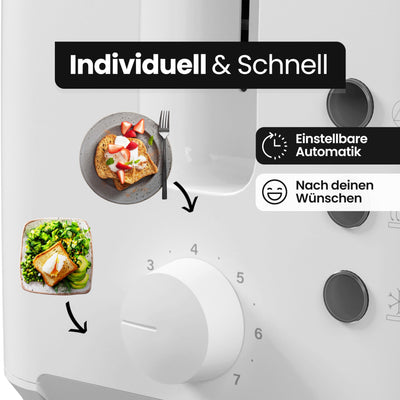 Clatronic® Toaster 2 Toastschlitze | Toaster mit Brötchenaufsatz | Toaster 2 Scheiben mit Liftfunktion | Toster mit Auftau- und Aufwärm-Funktion | für Brötchen und Toast | TA 3801 weiß