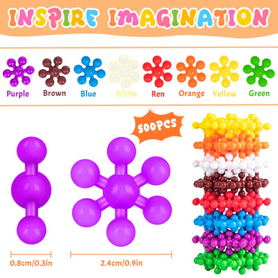 Ltteaoy 500 Stück Bausteine für Kinder mit Aufbewahrungstasche und Box, STEM Interlocking Blocks Vorschule Lernspielzeug Discs Sets, Umweltkreativität Kinderspielzeug für Jungen Mädchen ab 3 Jahren