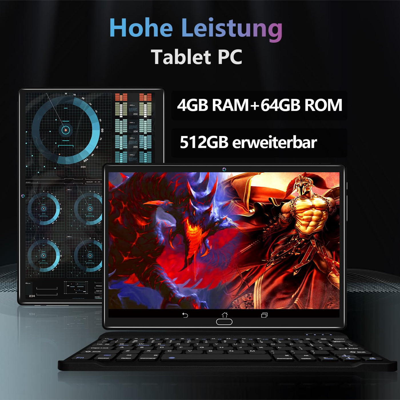 KADYBE 2025 Neueste Android Tablet 10 Zoll,2-in-1 Tablet Mit 2 SIM Slots 1 SD, 64GB ROM TF 512GB,Octa-Core,Tablets PC mit Tastatur Maus Schutzhülle,1080 LCD,5MP+13MP,WiFi GPS OTG-Typ C(Grau)