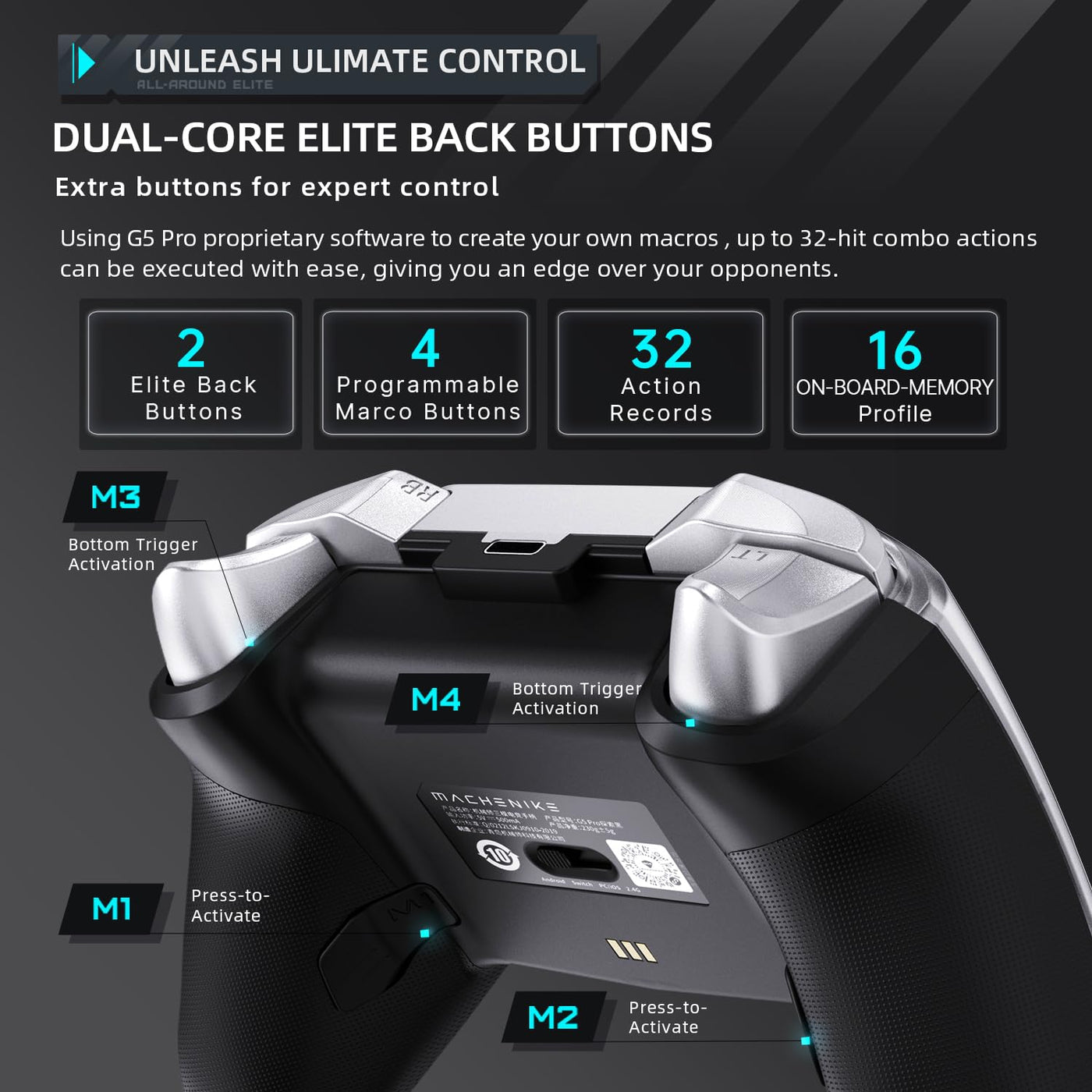 Machenike G5 Pro Wireless Controller für Windows PC,Switch,IOS&Android,RGB Lichter,PC Controller Hall Effekt Joystick＆Trigger/Gyroskop (Schwarz)