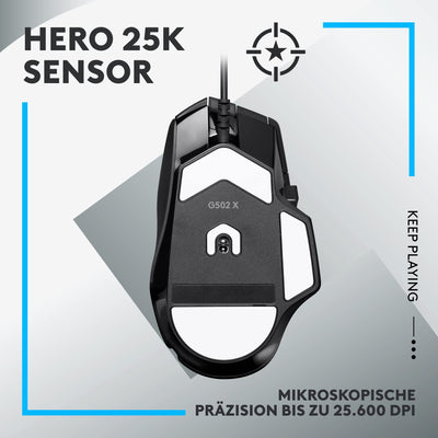 Logitech G502 X Kabelgebundene Gaming-Maus - LIGHTFORCE Hybrid optisch-mechanische Primärschalter, HERO 25K Gaming-Sensor, Kompatibel PC - macOS/Windows - Schwarz
