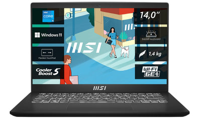 MSI Modern 14 Business Laptop, 35,7 cm (14,0") FHD, Intel Core i5 1235U, 16 GB DDR4 RAM, 512 GB SSD, Intel® Iris® Xᵉ Grafik, Windows 11 Home, QWERTZ Tastatur, schwarz, C12MO-1206