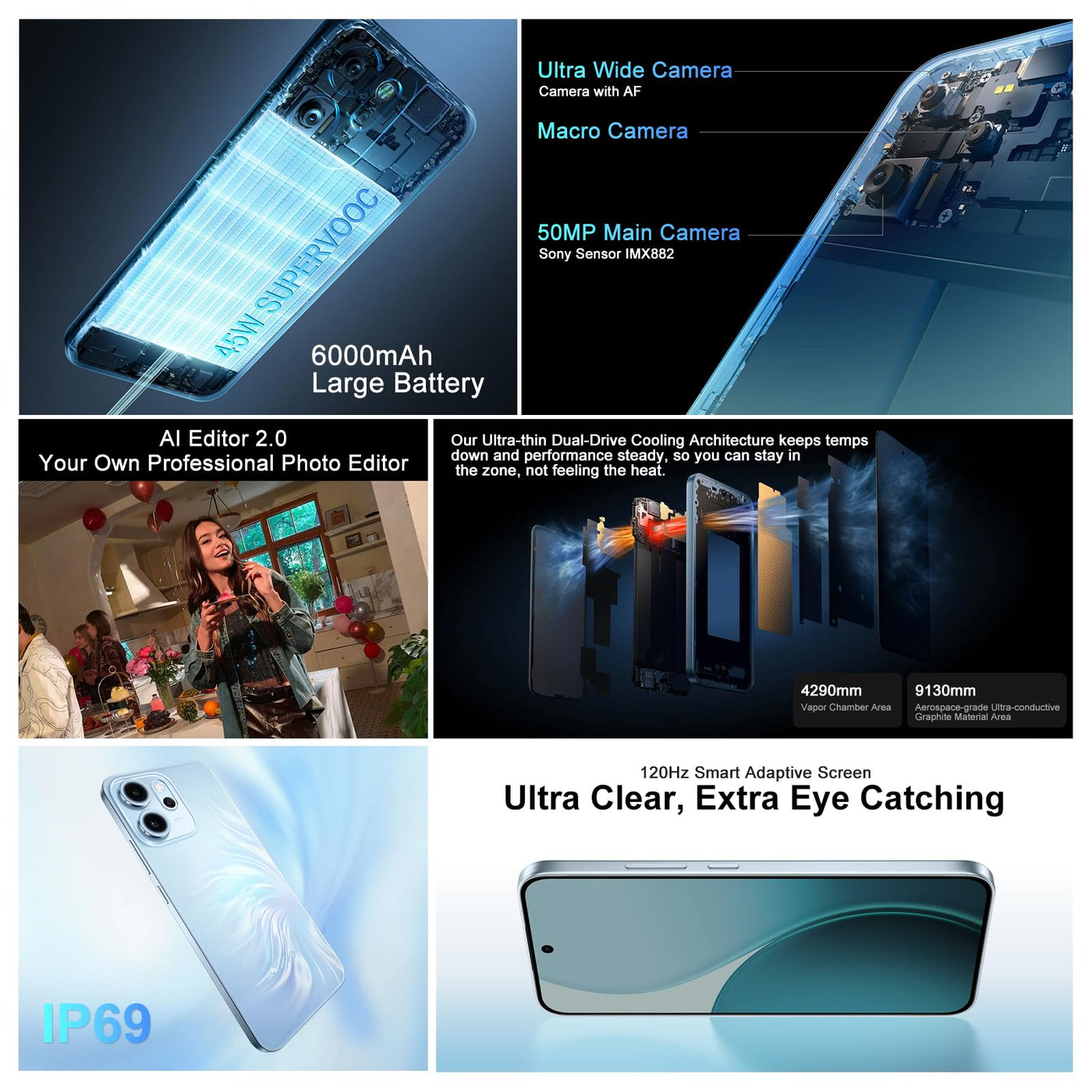 OPPO Reno14 FS 5G 12+512GB Smartphone ohne Vertrag, Simlockfreies AI Handy Android, Schirm 120Hz 6,57" AMOLED, 50MP AI Kamera, 6000mAh Akku, SUPERVOOC 45W, Snapdragon 6 Gen 1, IP69, 4K-Video, Blau