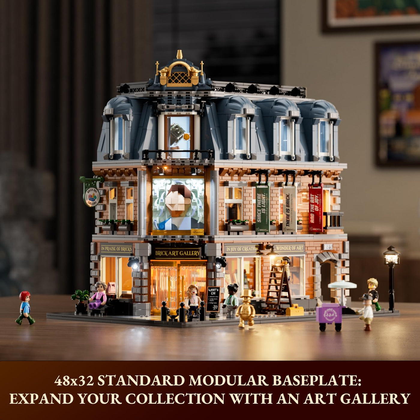 Lumibricks Brick-Kunst-Galerie Beleuchtung Klemmbausteine Haus, 3400Pcs, Modulgebäude am Straßeneck Mit Kunstklassikern&Abnehmbaren 3D-Malerei, Geschenke für Kunstliebhaber,Alter 16+, L9085