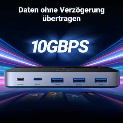 UGREEN USB C Switch 2PC 10Gbps USB Switch 3.2 2 In 4 Out mit Desktop Kontroller USB Umschalter Aluminiumgehäuse mit 2USB C auf C Kabeln für Tastatur, Maus, Drucker, USB Stick usw.