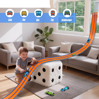 Hot Bee 4.5m Autobahn Kinder 3 4 5 6 7 Jahre, Rennbahn Rennstrecke Auto Spielzeug, Flexible Race Car Track, Dual Rennstrecke Rampen Für 1/64th Autos, Geschenke Für Jungen Und Mädchen