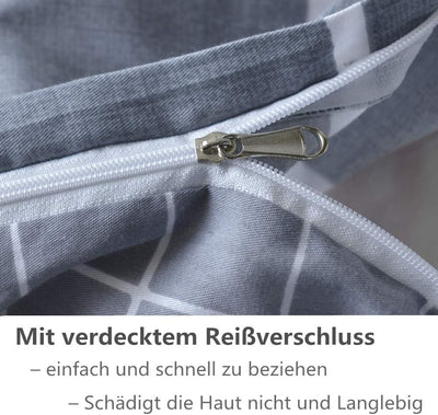 KEAYOO Bettwäsche Grau Weiß Gestreift 100% Baumwolle für Winter bis Sommer mit Reißverschluss 4 teilig (135 x 200 cm 4 Teilig)
