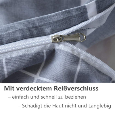 KEAYOO Bettwäsche Grau Weiß Gestreift 100% Baumwolle für Winter bis Sommer mit Reißverschluss 4 teilig (135 x 200 cm 4 Teilig)