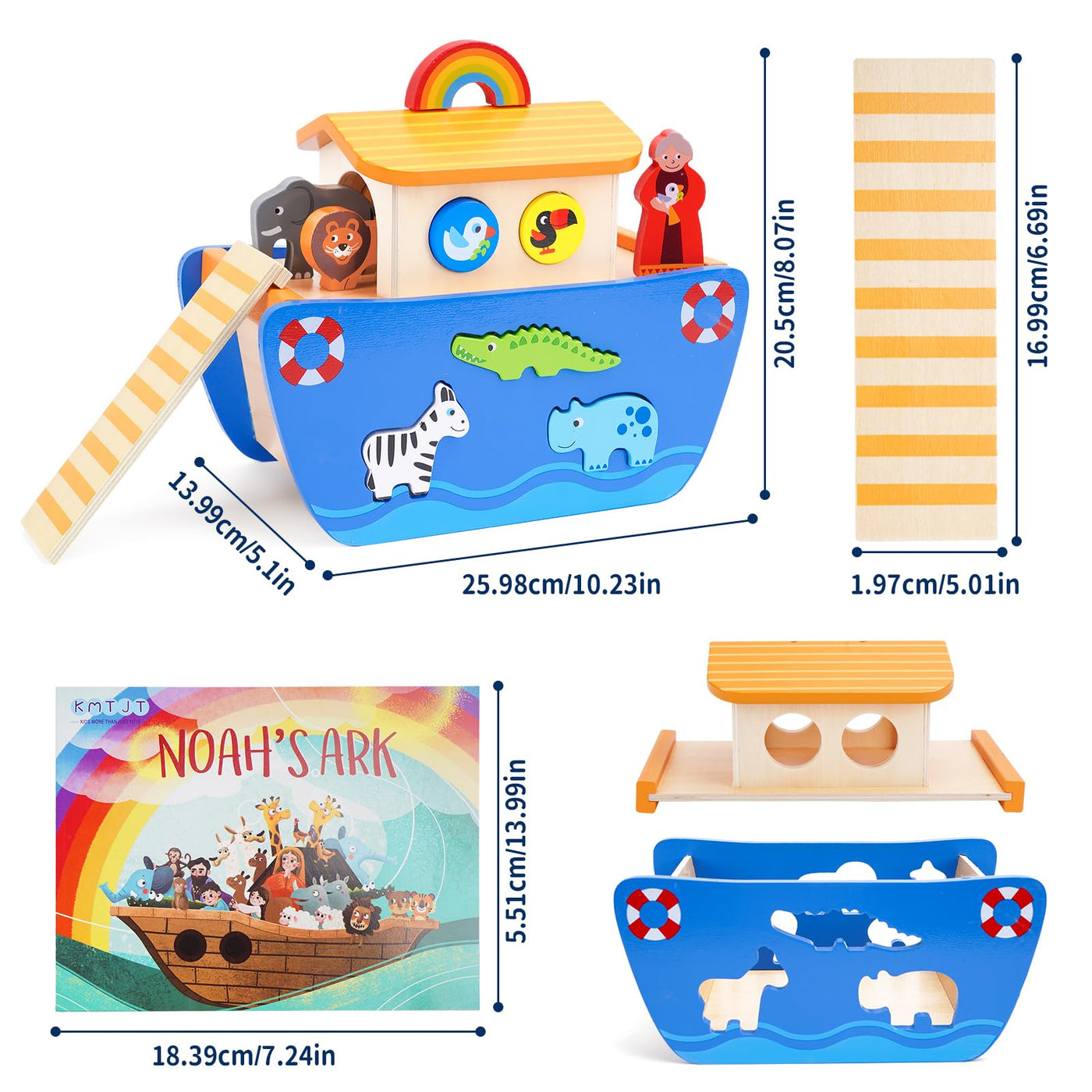 Arche Noah Holz | Holzspielzeug ab 1 2 3 Jahr Kinder | Taufgeschenke für Jungen Mädchen | Montessori Spielzeug Tier Sortier Stapel | Bibel Geschichte Buch Taufe