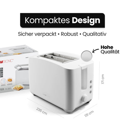 Clatronic® Toaster 2 Toastschlitze | Toaster mit Brötchenaufsatz | Toaster 2 Scheiben mit Liftfunktion | Toster mit Auftau- und Aufwärm-Funktion | für Brötchen und Toast | TA 3801 weiß
