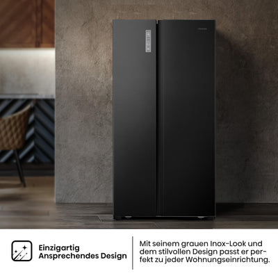 Hisense RS677N4AFC Side by Side Kühl – Gefrier - Kombination,179cm, 519 Liter Gesamtkapazität, EEK: C, LED Beleuchtung, Multi Air Flow, Inverter Kompressor, Touch Display, schwarz