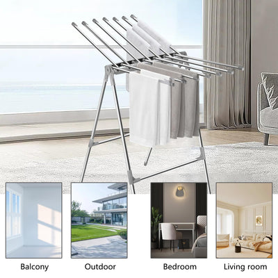 Sinbide Wäscheständer Interieur Faltbarer Wäscheständer mit 2 Flügeln Wäscheständer Edelstahl Standtrockner Gewichtskapazität 10kg Wäschetrockner mit Clip Windschutz Wäschetrockner Outdoor