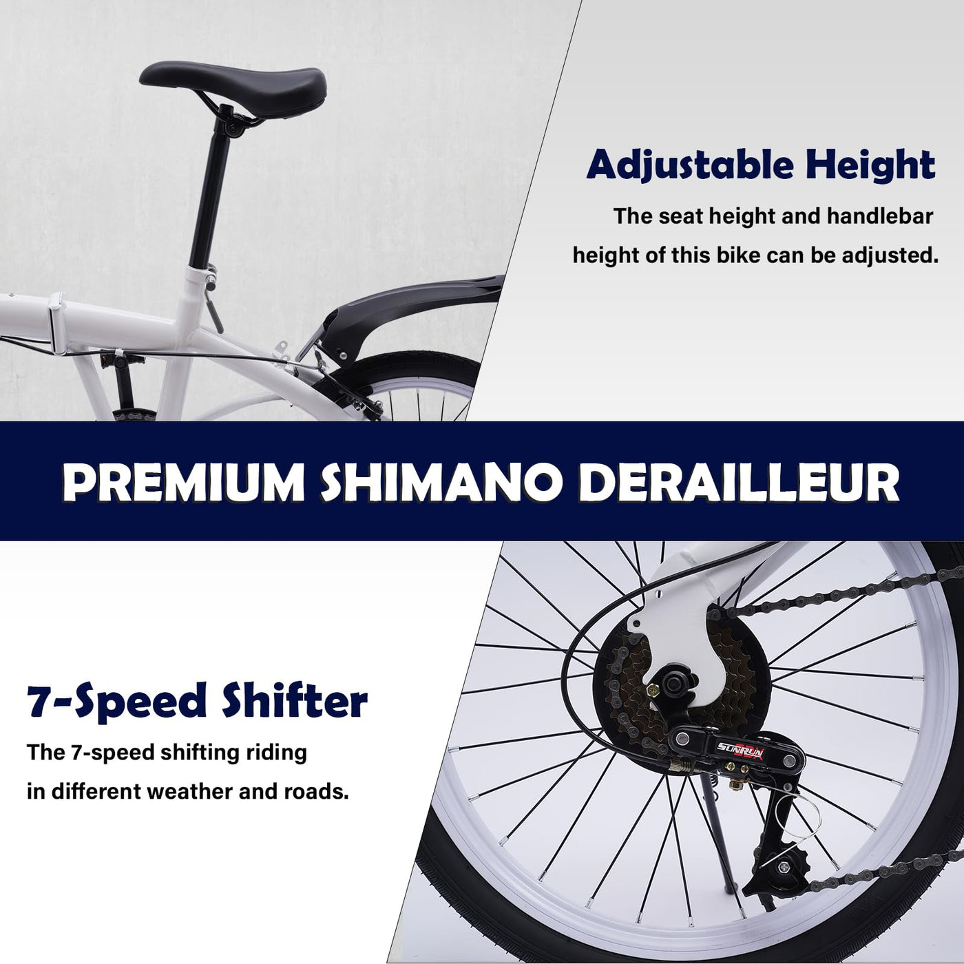 SABUIDDS 20 Zoll Faltrad mit 6 Gang-Schaltung und Quick-Fold-System Klapprad für Erwachsene von 135 cm-180 cm Klappfahrrad Folding City Bike für Sport Outdoor Radfahren und Camping, Weiß