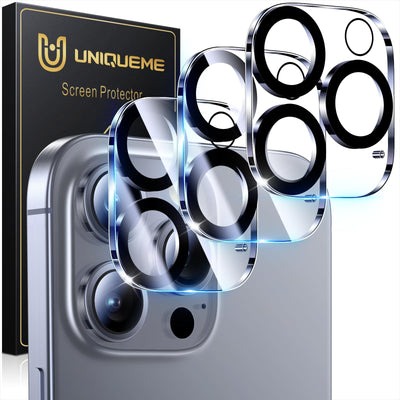 UniqueMe für iPhone 16 Pro/iPhone 16 Pro Max Kameraschutz - [Kratzfest, Stabil], Ultra-Klar 9H Härte Kameraschutz für iPhone 16 Pro Max/iPhone 16 Pro Kameraschutz 3 Stück