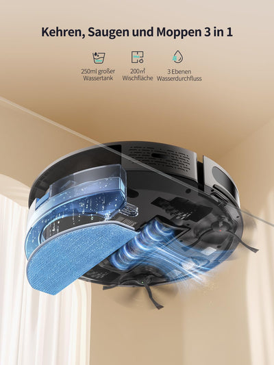 HONITURE Saugroboter mit Wischfunktion,G20 Pro Staubsauger Roboter mit 4500Pa Starke Saugkraft,7,6 cm Roboterstaubsauger mit APP Steuerung 180 Min Laufzeit,Ideal für Tierhaare,Teppiche und Hartböden