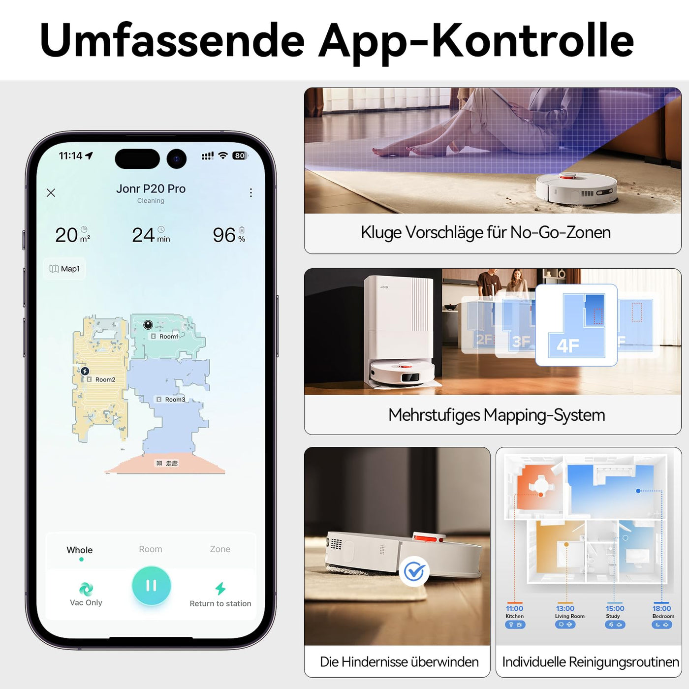 JONR P20 Pro Saugroboter mit Wischfunktion und Hubmop, 8000Pa All-in-One Reinigungsstation, Hindernisvermeidung, Adaptive Kantenreinigung, Heißlufttrocknung