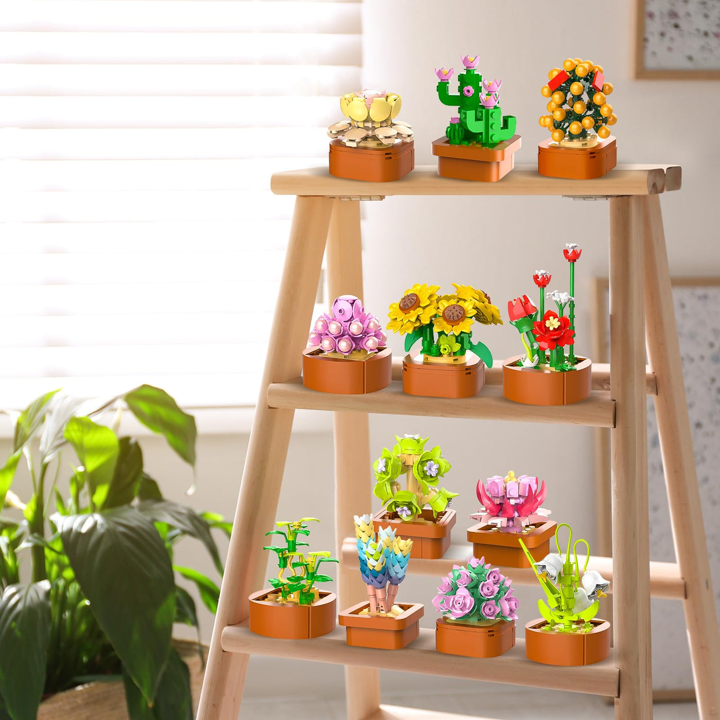 12 Blumen Sukkulenten 3.6MM Mini Bausätze – 1403 Stück Botanisches Set, Büro & Heimdekor, Blumenpflanzen, Bonsai Bausteinspielzeug, kreatives Bauprojekt für Erwachsene, Geschenke für Frauen Kinder 10+