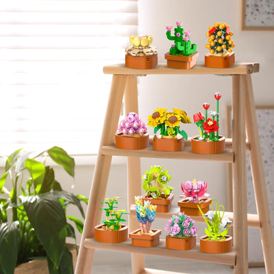 12 Blumen Sukkulenten 3.6MM Mini Bausätze – 1403 Stück Botanisches Set, Büro & Heimdekor, Blumenpflanzen, Bonsai Bausteinspielzeug, kreatives Bauprojekt für Erwachsene, Geschenke für Frauen Kinder 10+