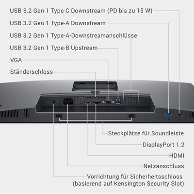 Dell P2725H 27 Zoll Full HD (1920x1080) Monitor, 100Hz, IPS, 5ms, 99% sRGB, USB-C, DisplayPort, HDMI, VGA, 4X USB, 3 Jahre Garantie, Schwarz