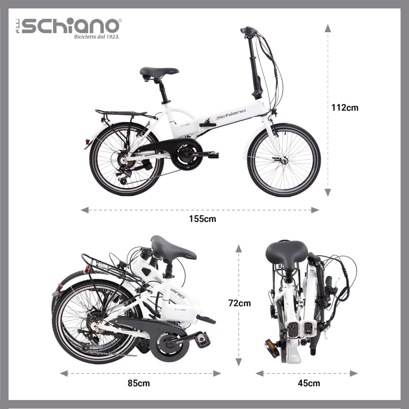 F.lli Schiano E-Sky, E Bike Klappbar 20 Zoll, 36V 7.8Ah Abnehmbarer Akku, Motor 250W 40Nm, Klapprad Ebike für Herren/Damen, Weiss