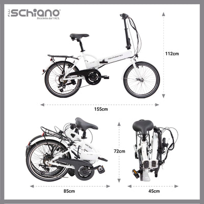 F.lli Schiano E-Sky, E Bike Klappbar 20 Zoll, 36V 7.8Ah Abnehmbarer Akku, Motor 250W 40Nm, Klapprad Ebike für Herren/Damen, Weiss