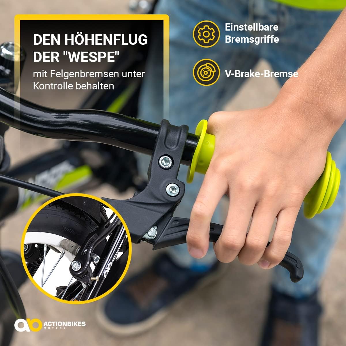 Actionbikes Kinderfahrrad Wasp - 1 Gang - ohne Schaltung - Fahrrad 20 Zoll für Jungen und Mädchen - Von 6-9 Jahren - V-Brakes vorne und hinten - Trapez-Rahmen - Kettenschutz (Schwarz Grün)